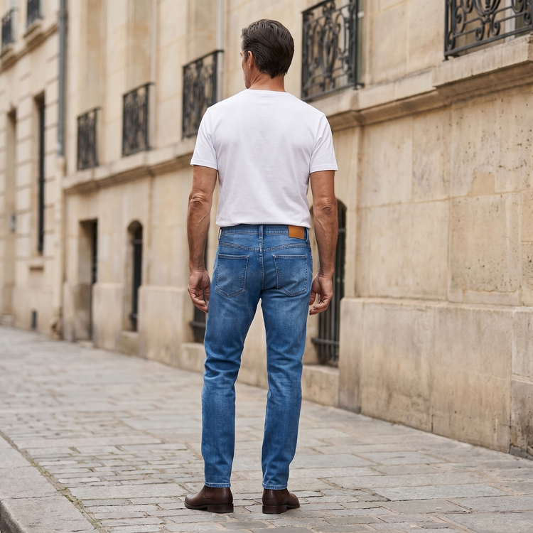Men wearing Bleu Médium Straight Staple Jeans