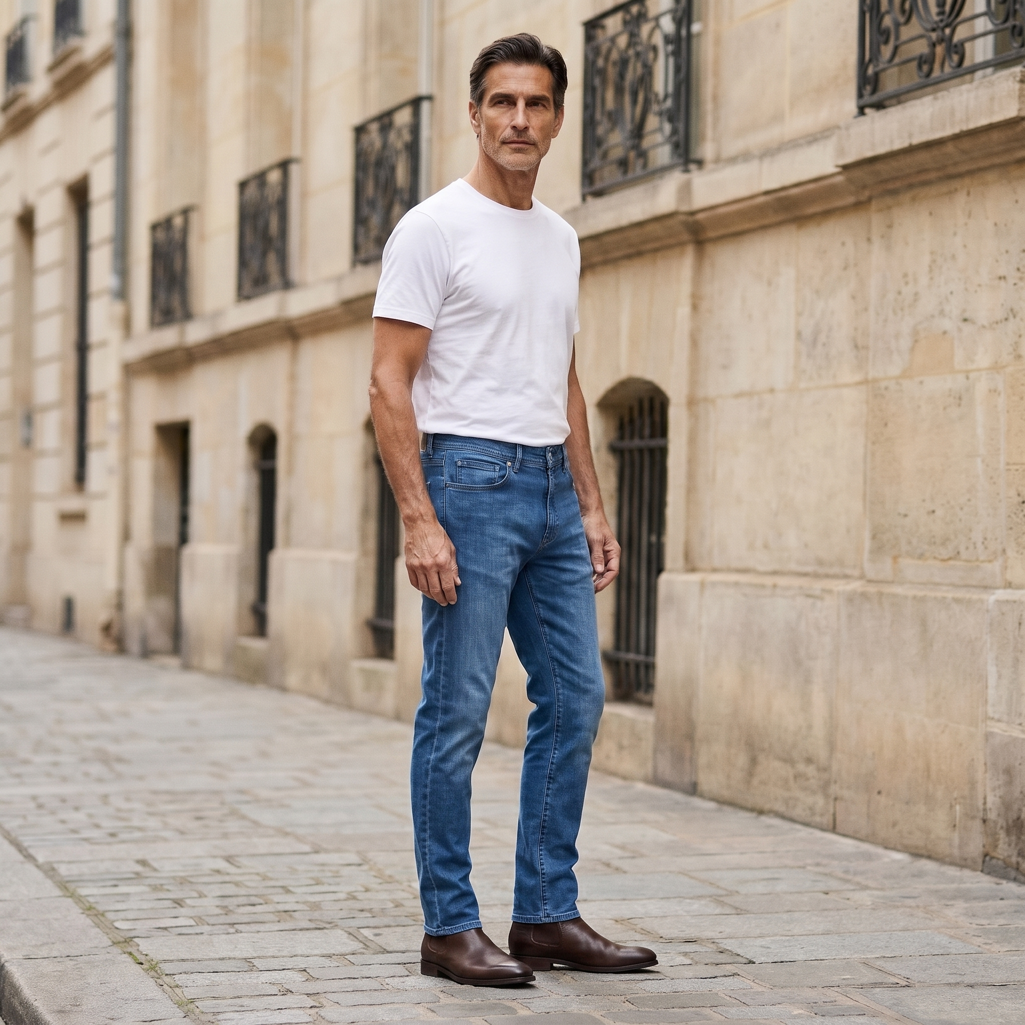 Men wearing Bleu Médium Straight Staple Jeans