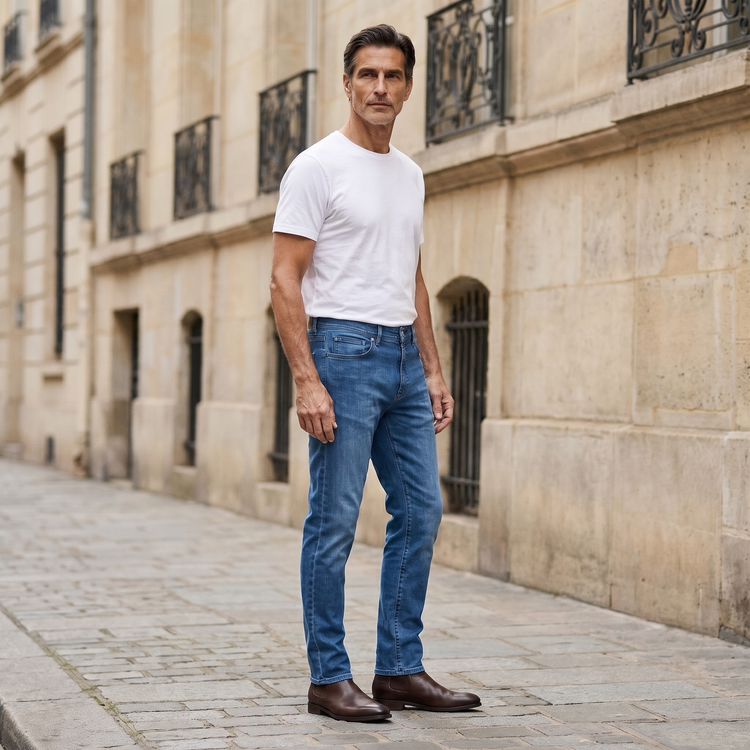 Men wearing Bleu Médium Straight Staple Jeans