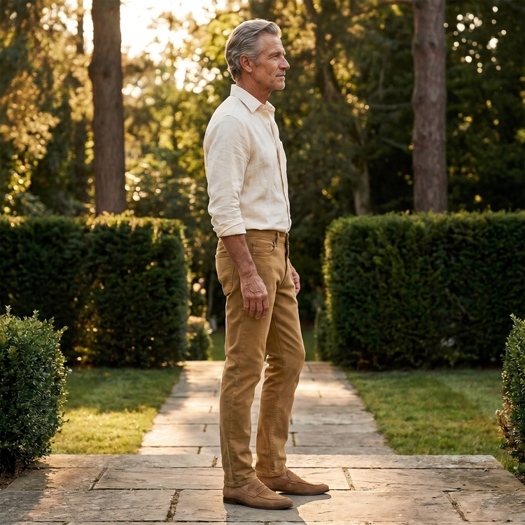 Men wearing Kaki Slim Mercer Jeans