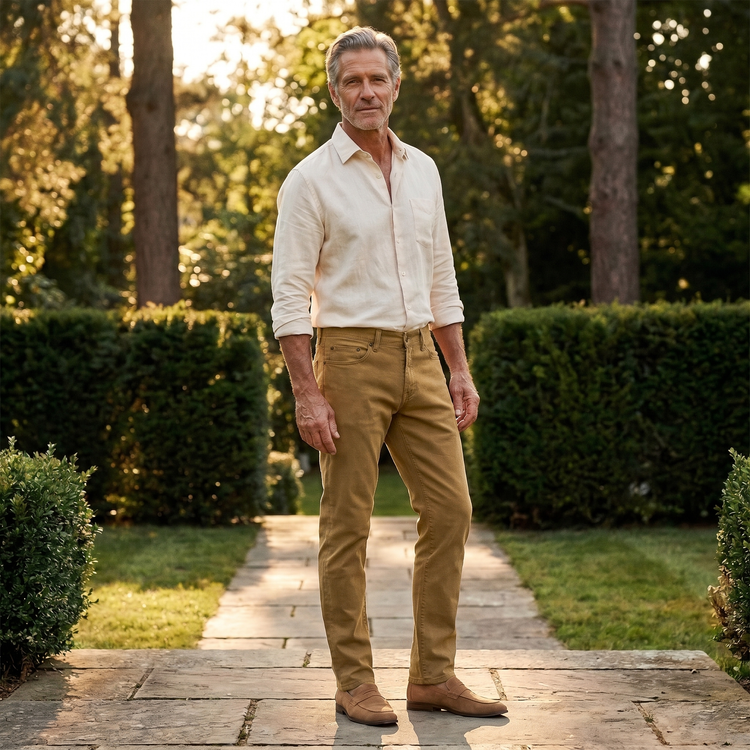 Men wearing Kaki Slim Mercer Jeans