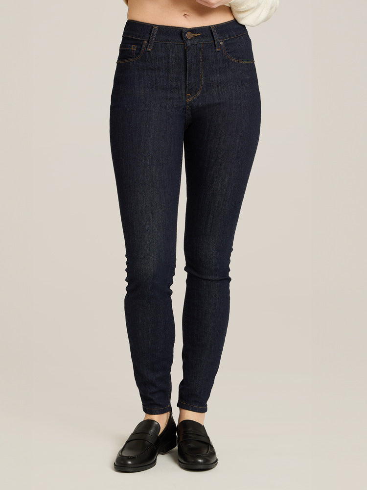 Women wearing Midnight High Rise Skinny Logan Jeans