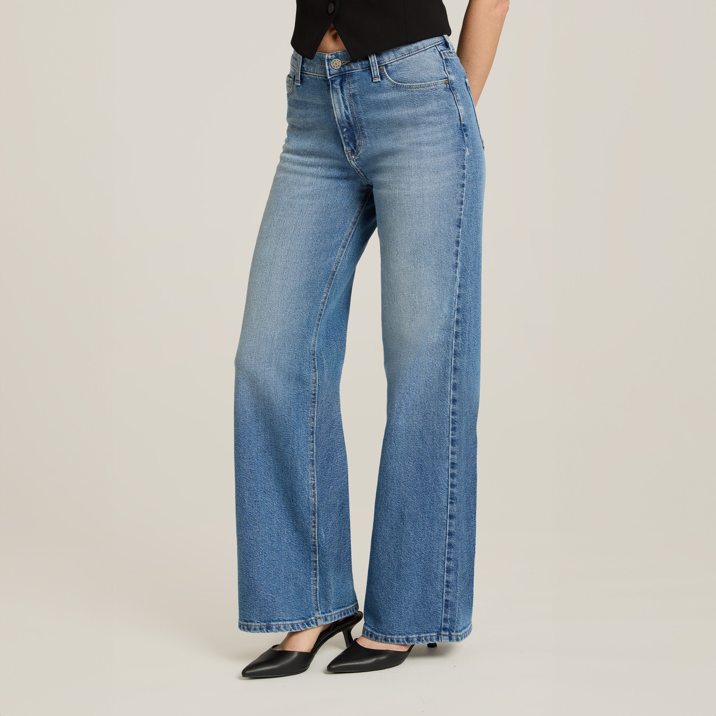 Women wearing Medium Blue High Rise Wide Leg Gilmore