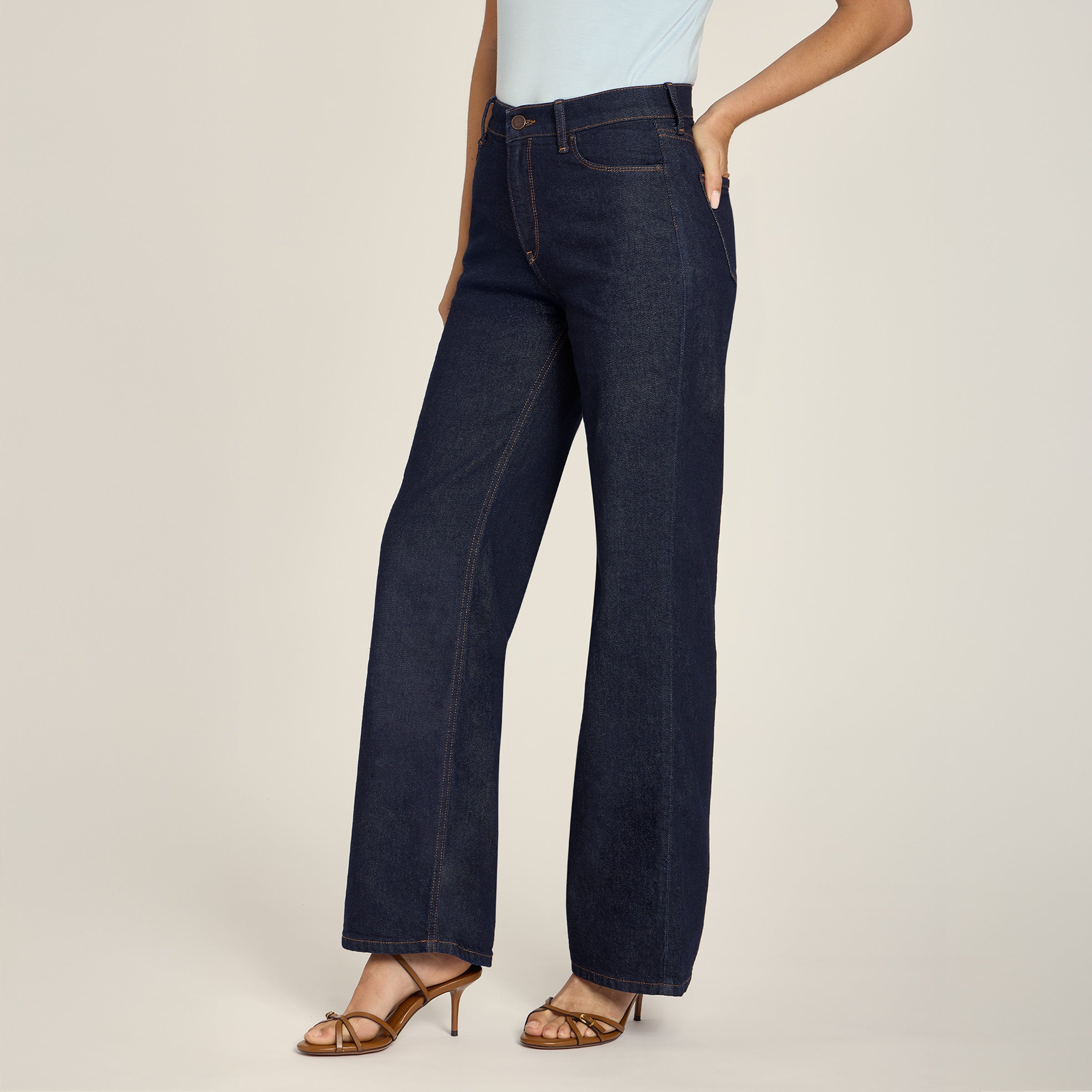 Women wearing Dark Blue High Rise Wide Leg Gilmore