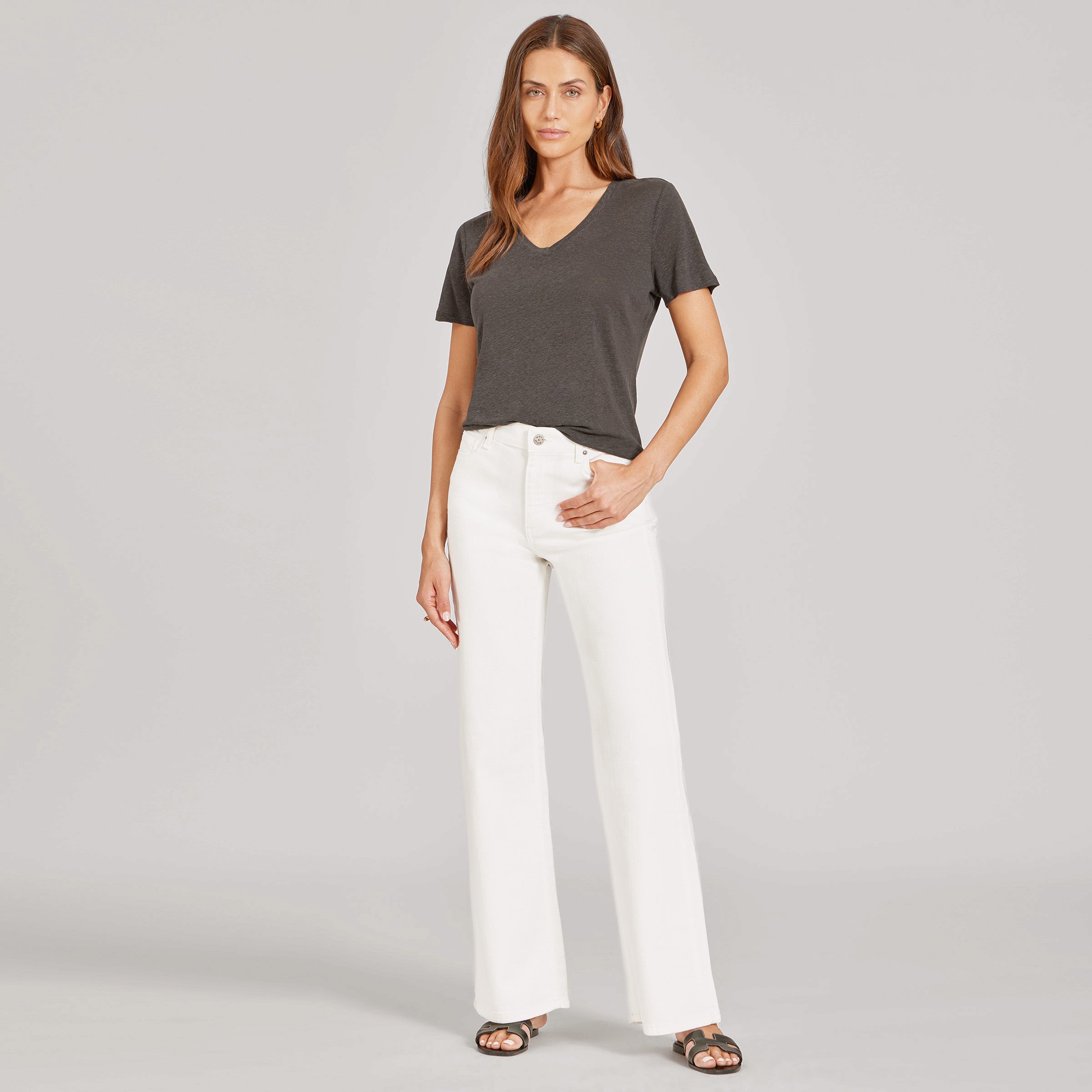 Women wearing Bone High Rise Wide Leg Mercer