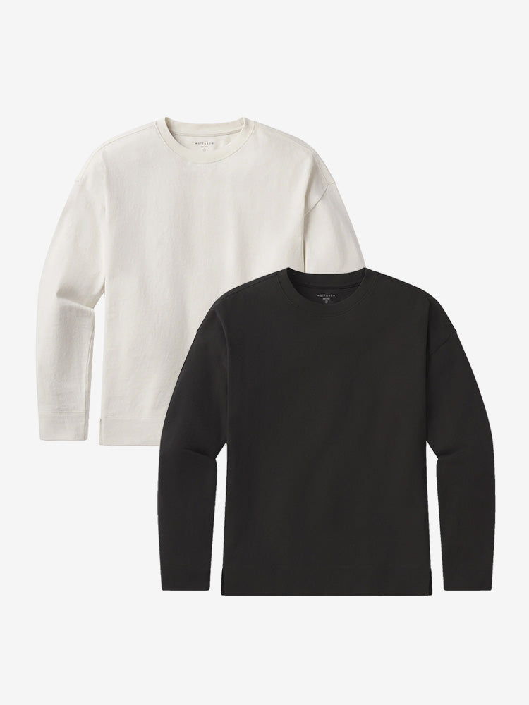 Women wearing Vintage Black/Vintage White Cotton Jersey Oversized Long Sleeve Tee 2-Pack