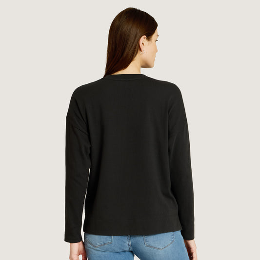 Cotton Jersey Oversized Long Sleeve Tee Vintage Black Crew tees