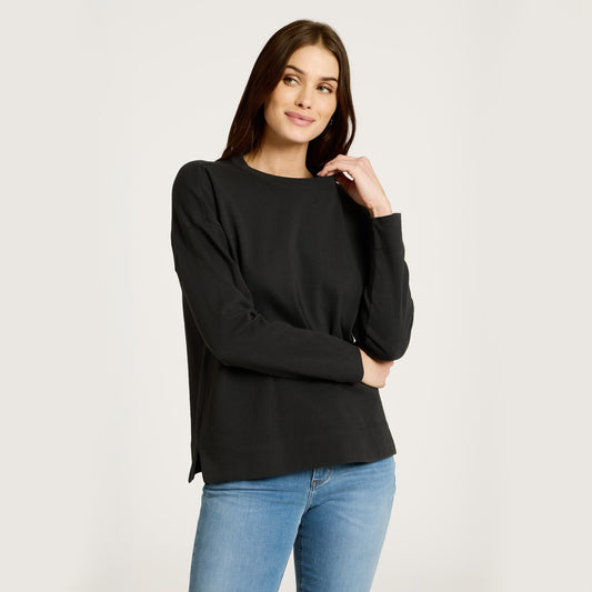 Cotton Jersey Oversized Long Sleeve Tee Vintage Black Crew tees