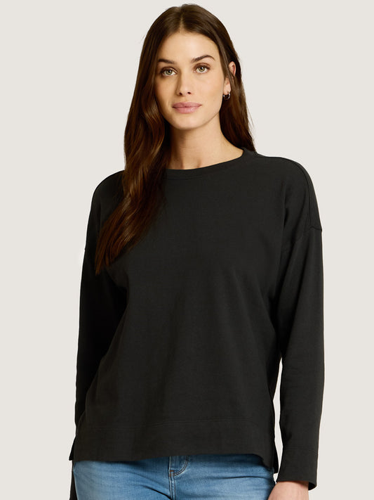 Cotton Jersey Oversized Long Sleeve Tee Vintage Black Crew tees