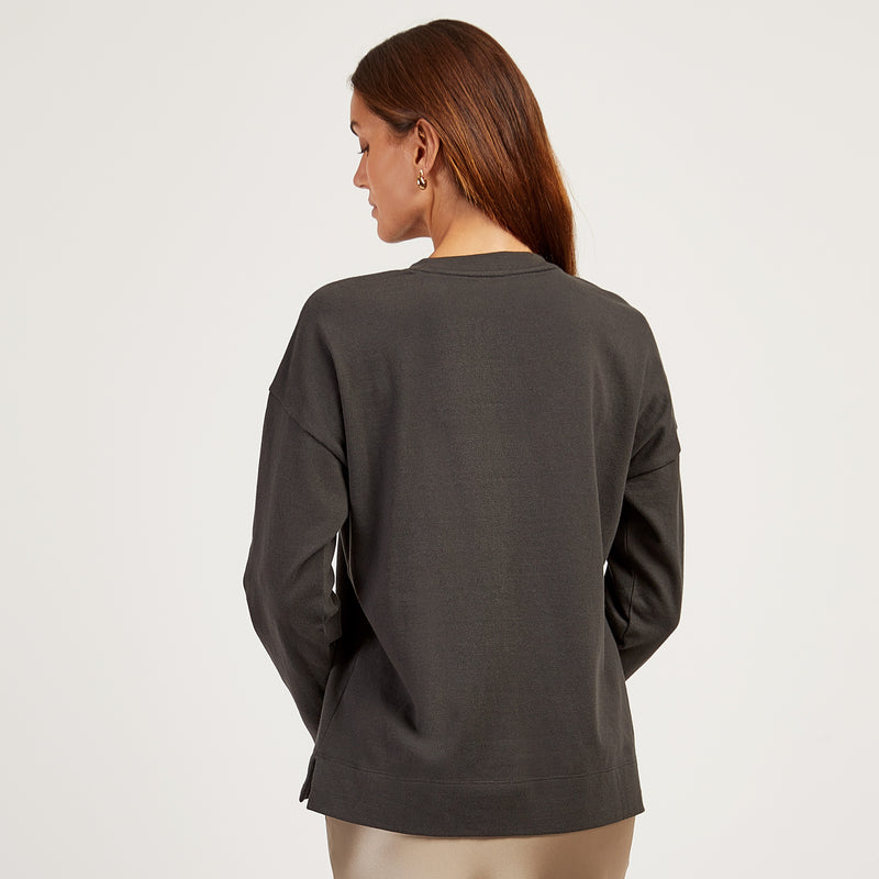 Women wearing Vintage Gray Cotton Jersey Oversized Long Sleeve Tee - Pre Order tees