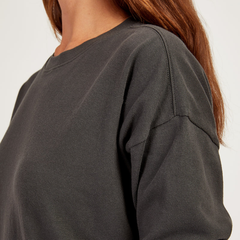 Women wearing Vintage Gray Cotton Jersey Oversized Long Sleeve Tee - Pre Order tees