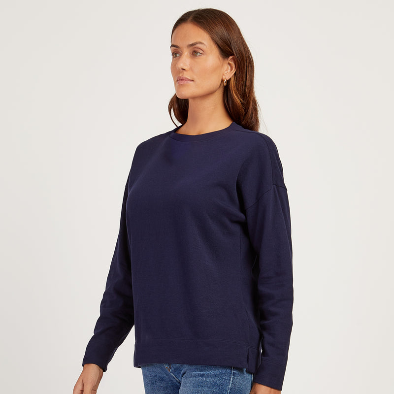 Women wearing Vintage Navy Cotton Jersey Oversized Long Sleeve Tee - Pre Order tees