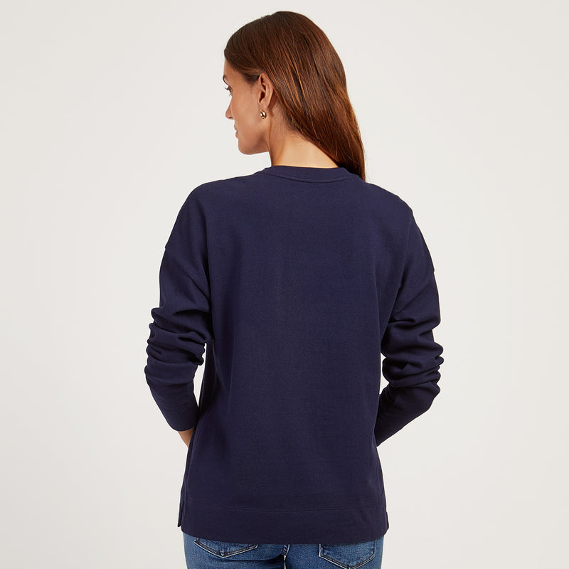 Women wearing Vintage Navy Cotton Jersey Oversized Long Sleeve Tee - Pre Order tees