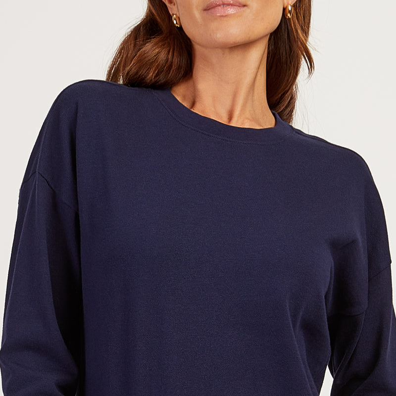 Women wearing Vintage Navy Cotton Jersey Oversized Long Sleeve Tee - Pre Order tees