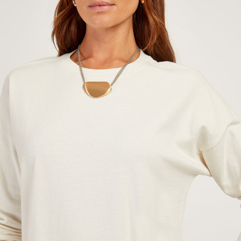 Women wearing Vintage White Cotton Jersey Oversized Long Sleeve Tee - Pre Order tees