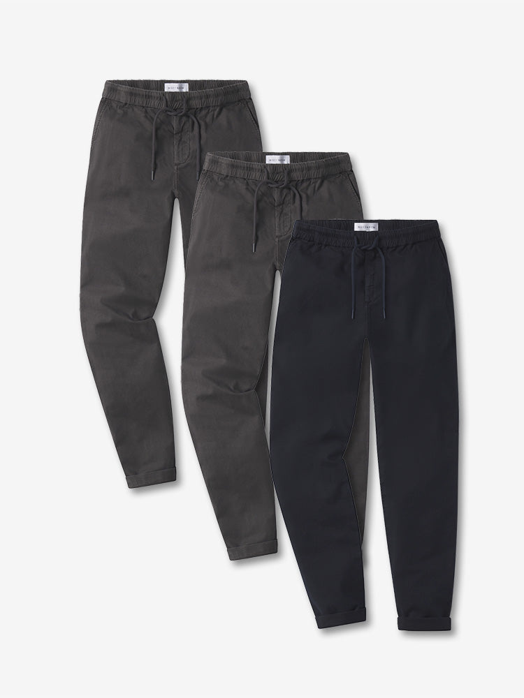 Men wearing Dark Gray/Dark Gray/Navy The Leisure Pants 3-Pack
