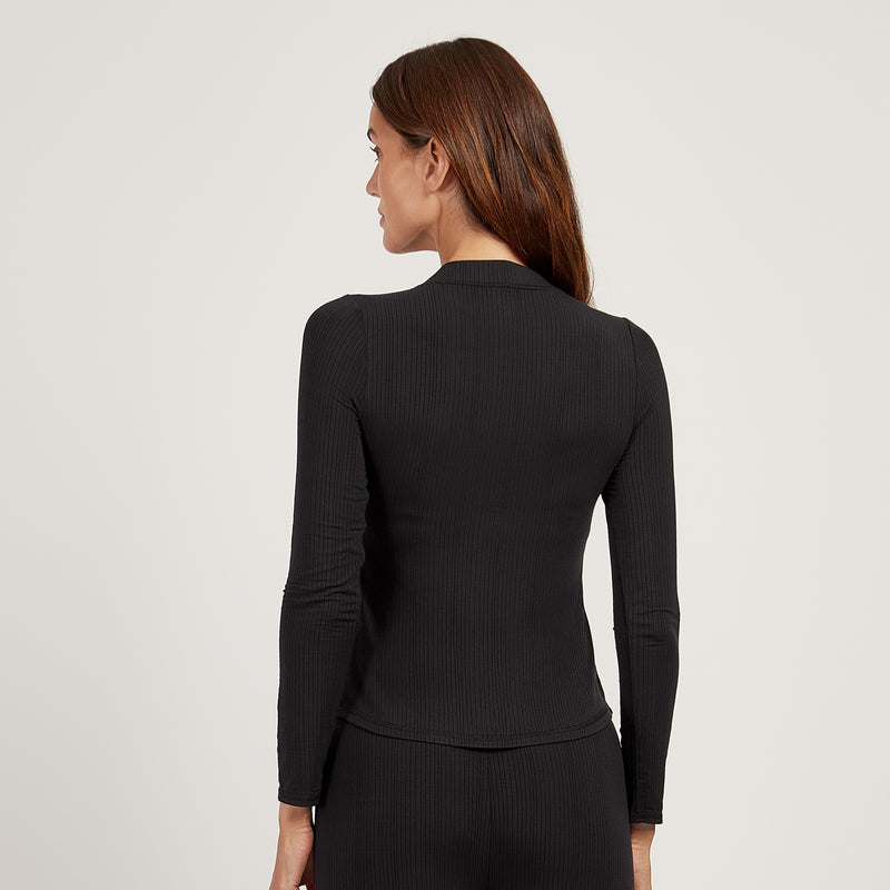  wearing Black Lounge Long Sleeve Henley - Pre Order lounge