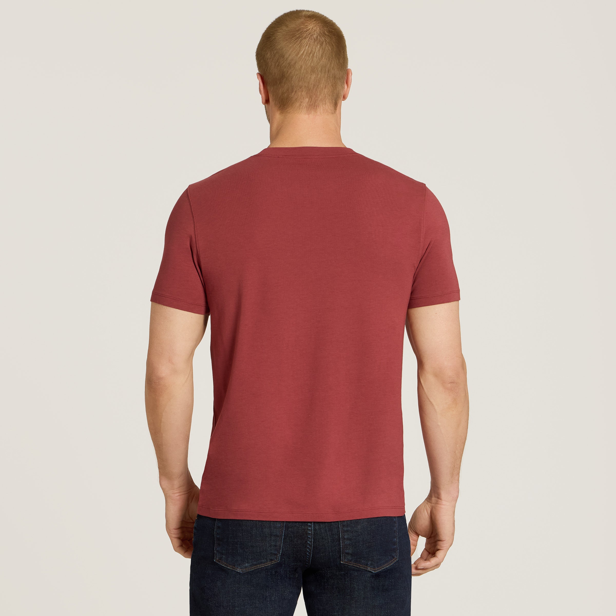 Men wearing Brick Red Luxe Stretch Tee