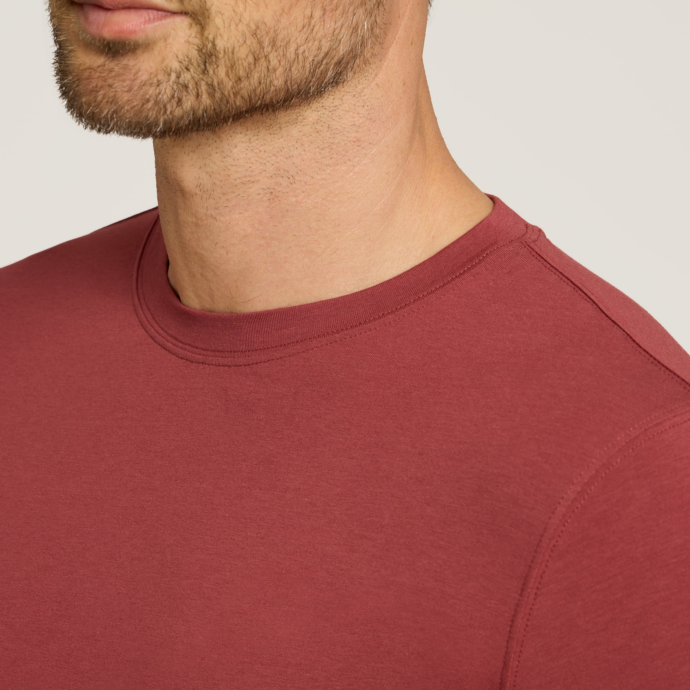 Men wearing Brick Red Luxe Stretch Tee