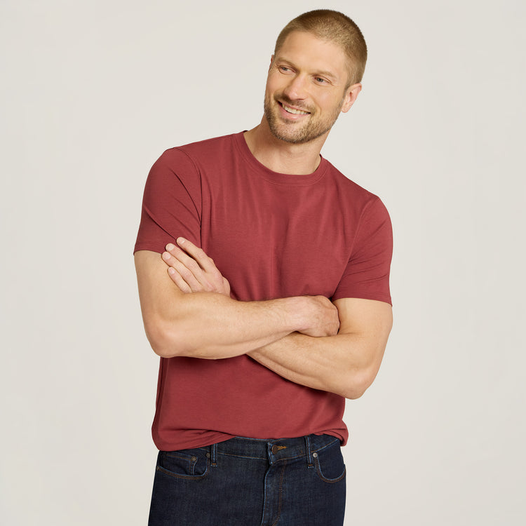 Men wearing Brick Red Luxe Stretch Tee