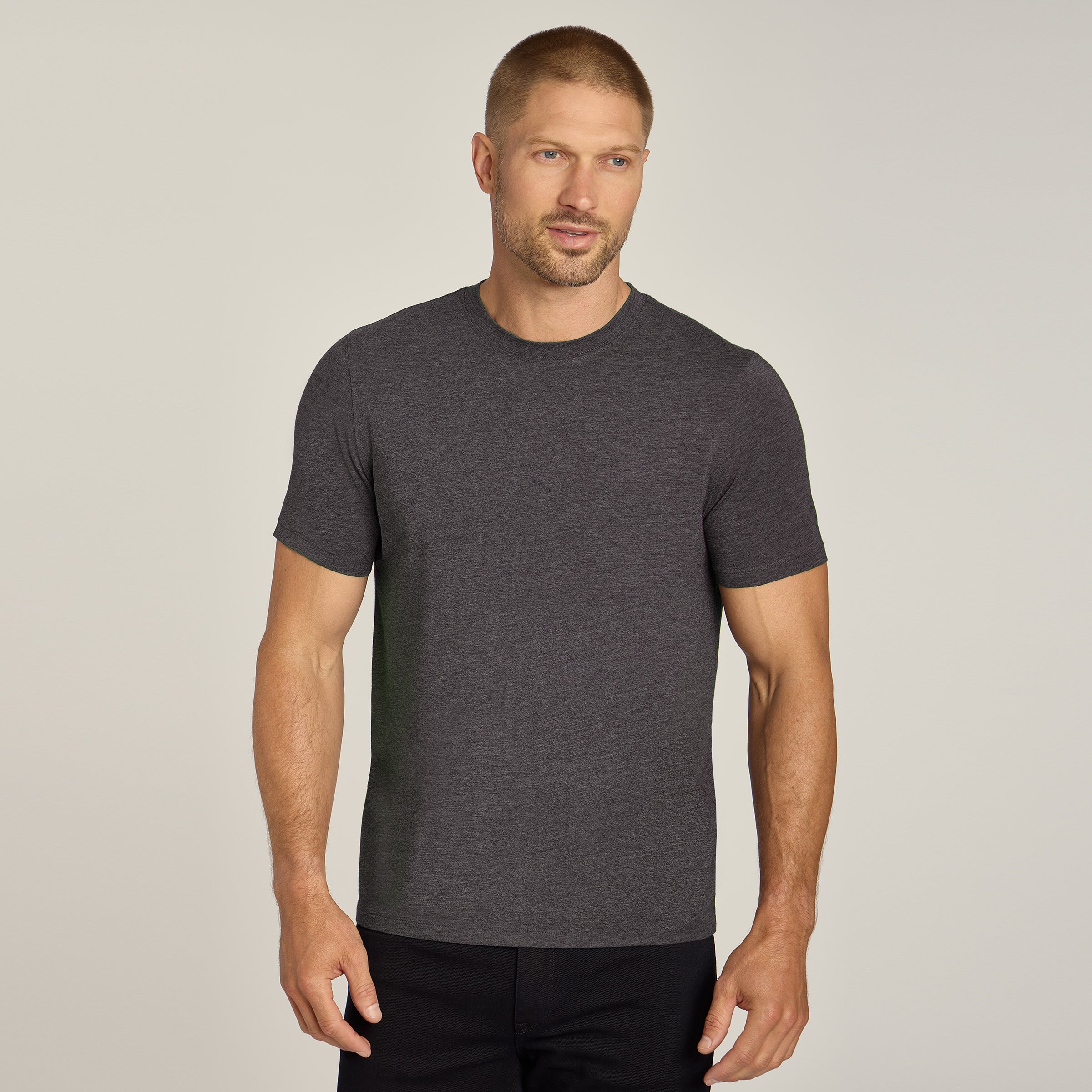 Men wearing Charcoal Heather Luxe Stretch Tee