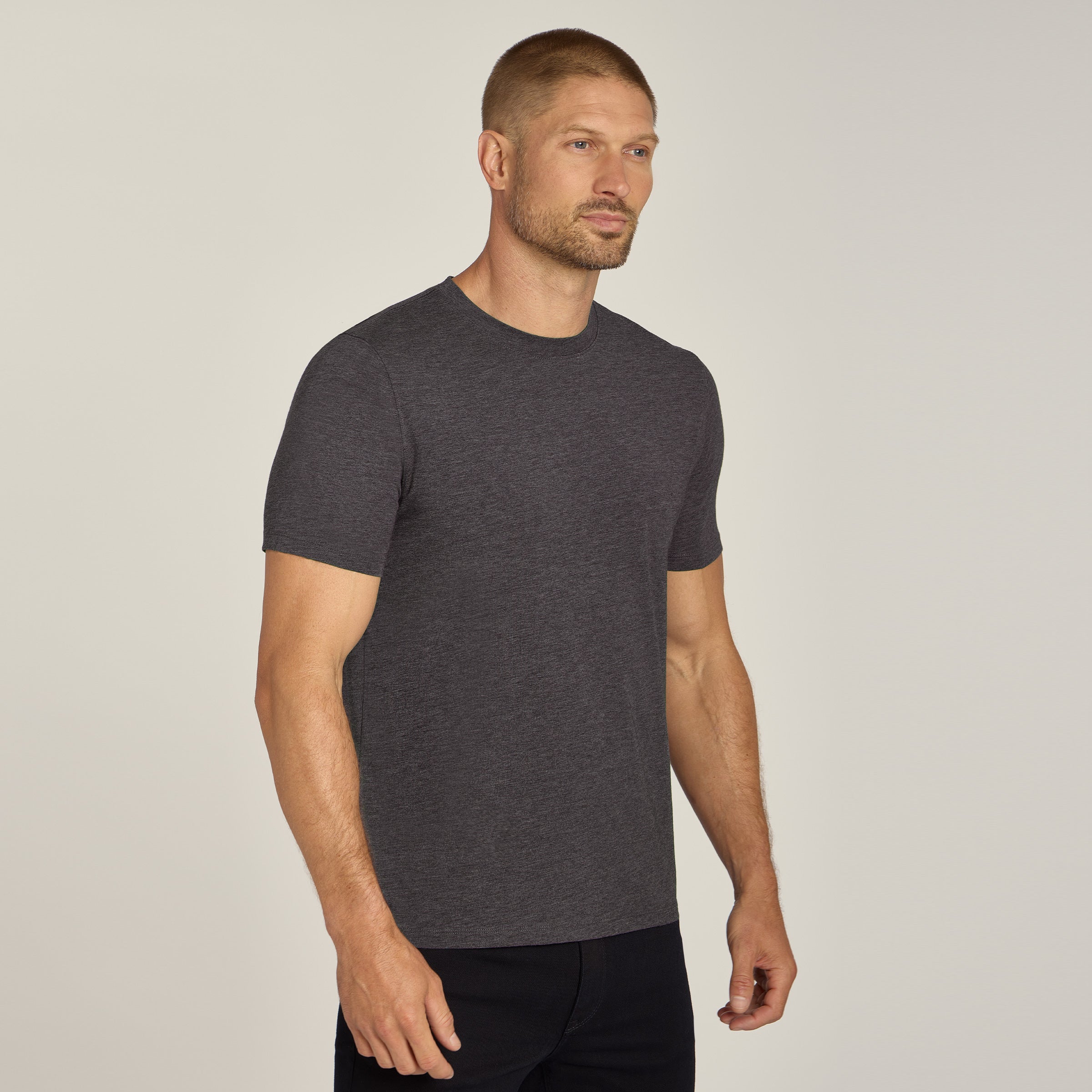 Men wearing Charcoal Heather Luxe Stretch Tee