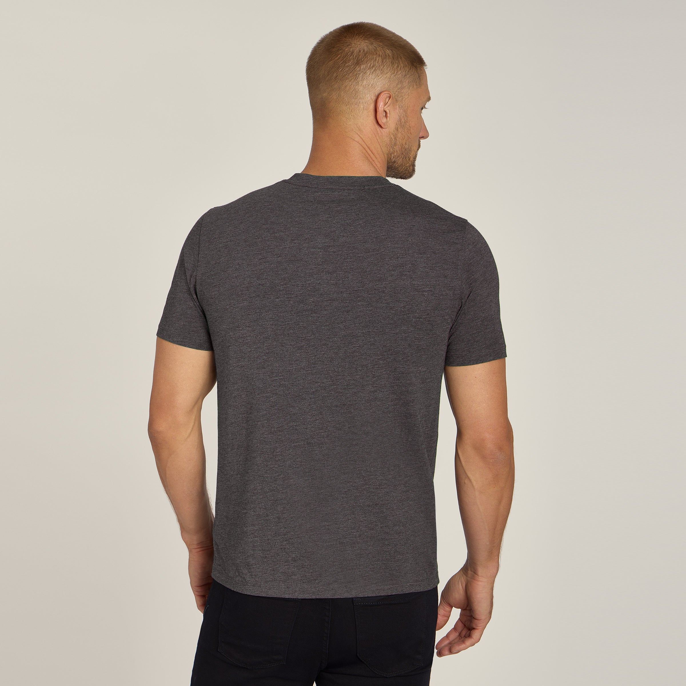 Men wearing Charcoal Heather Luxe Stretch Tee