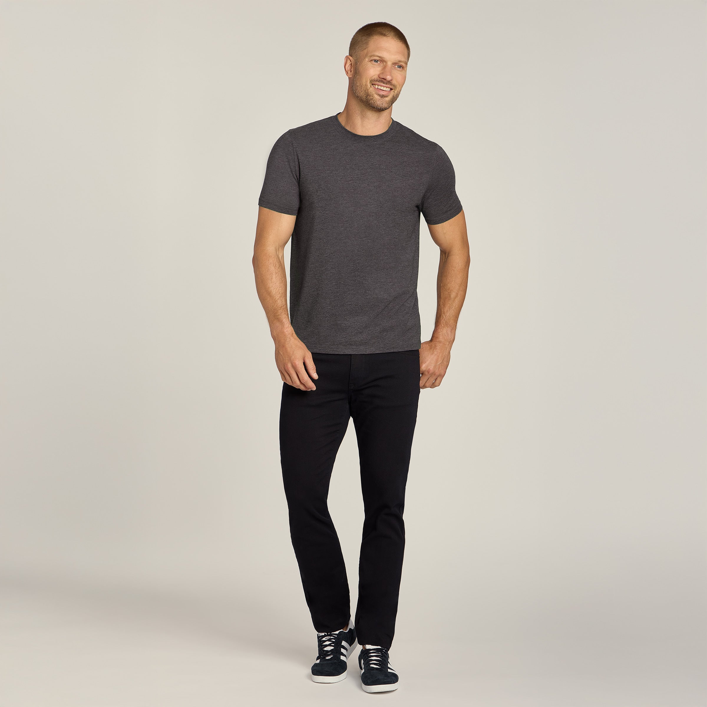 Men wearing Charcoal Heather Luxe Stretch Tee