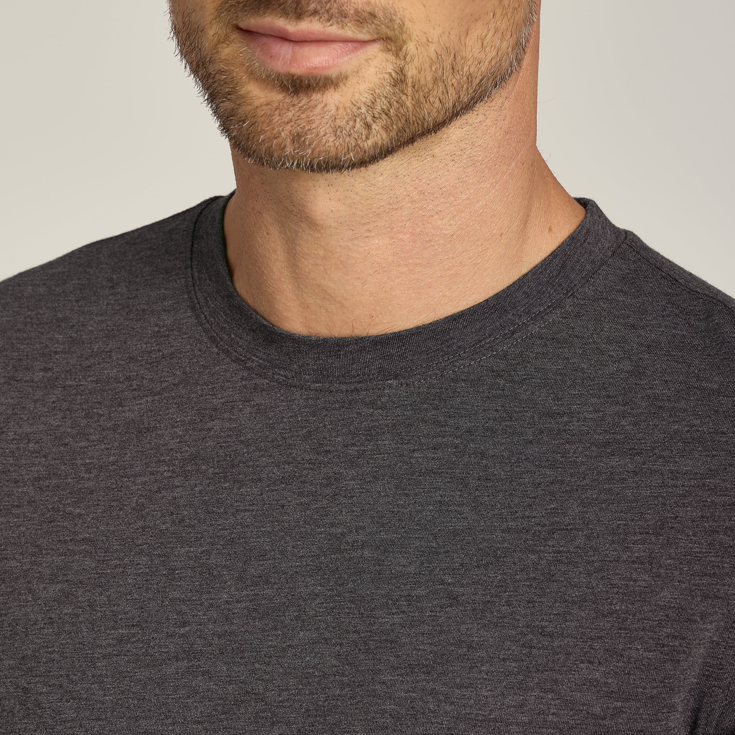 Men wearing Charcoal Heather Luxe Stretch Tee