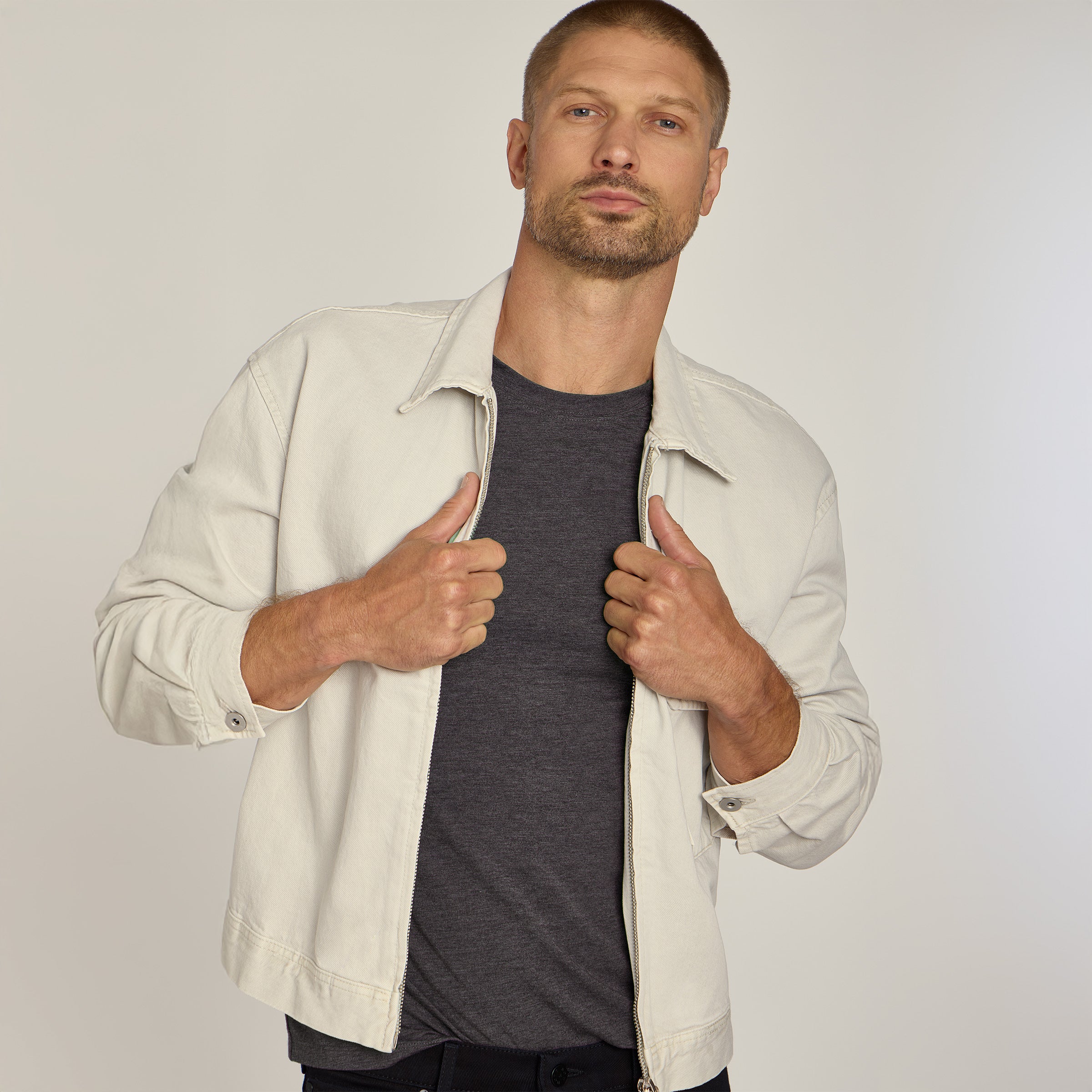 Men wearing Charcoal Heather Luxe Stretch Tee