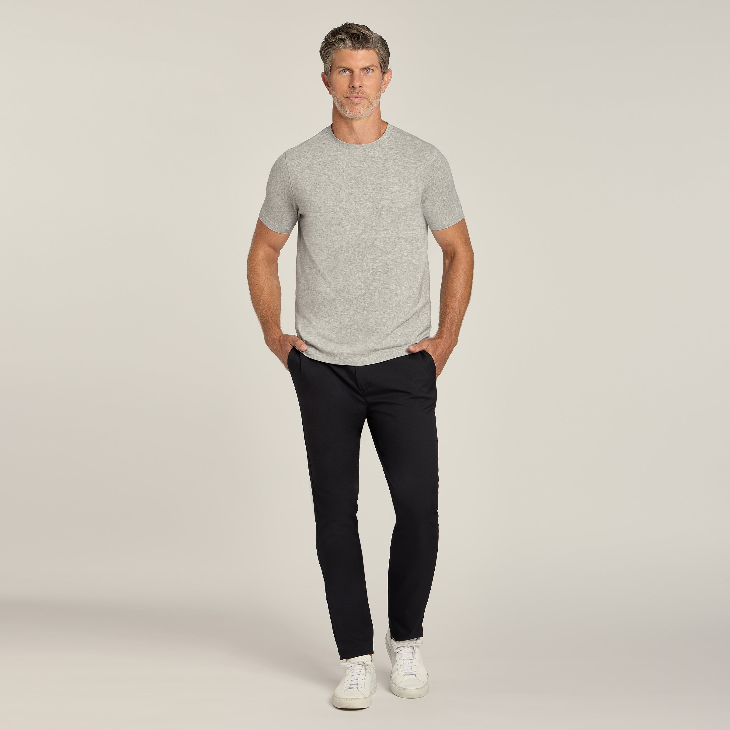 Men wearing Heather Gray Luxe Stretch Tee