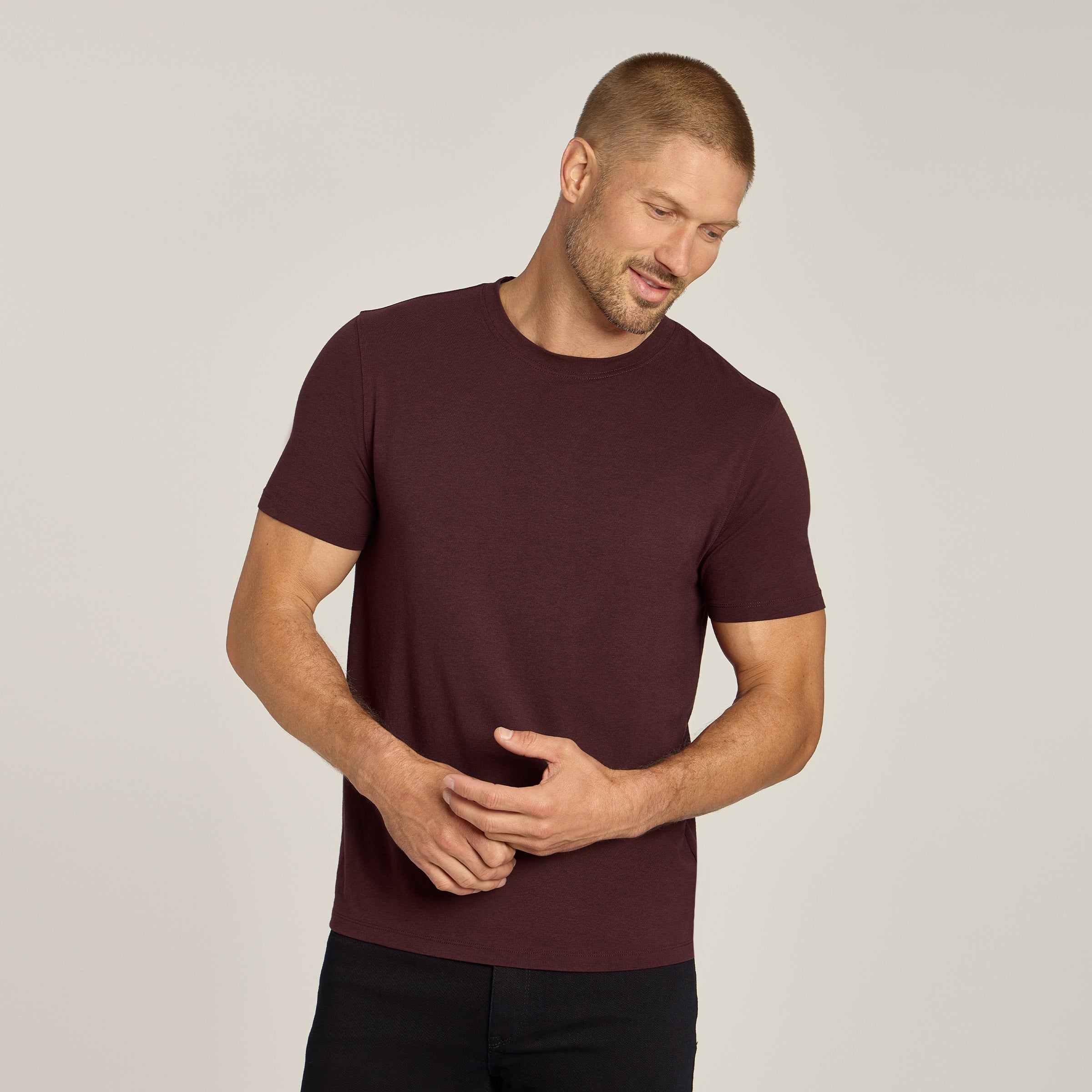 Men wearing Maroon Luxe Stretch Tee