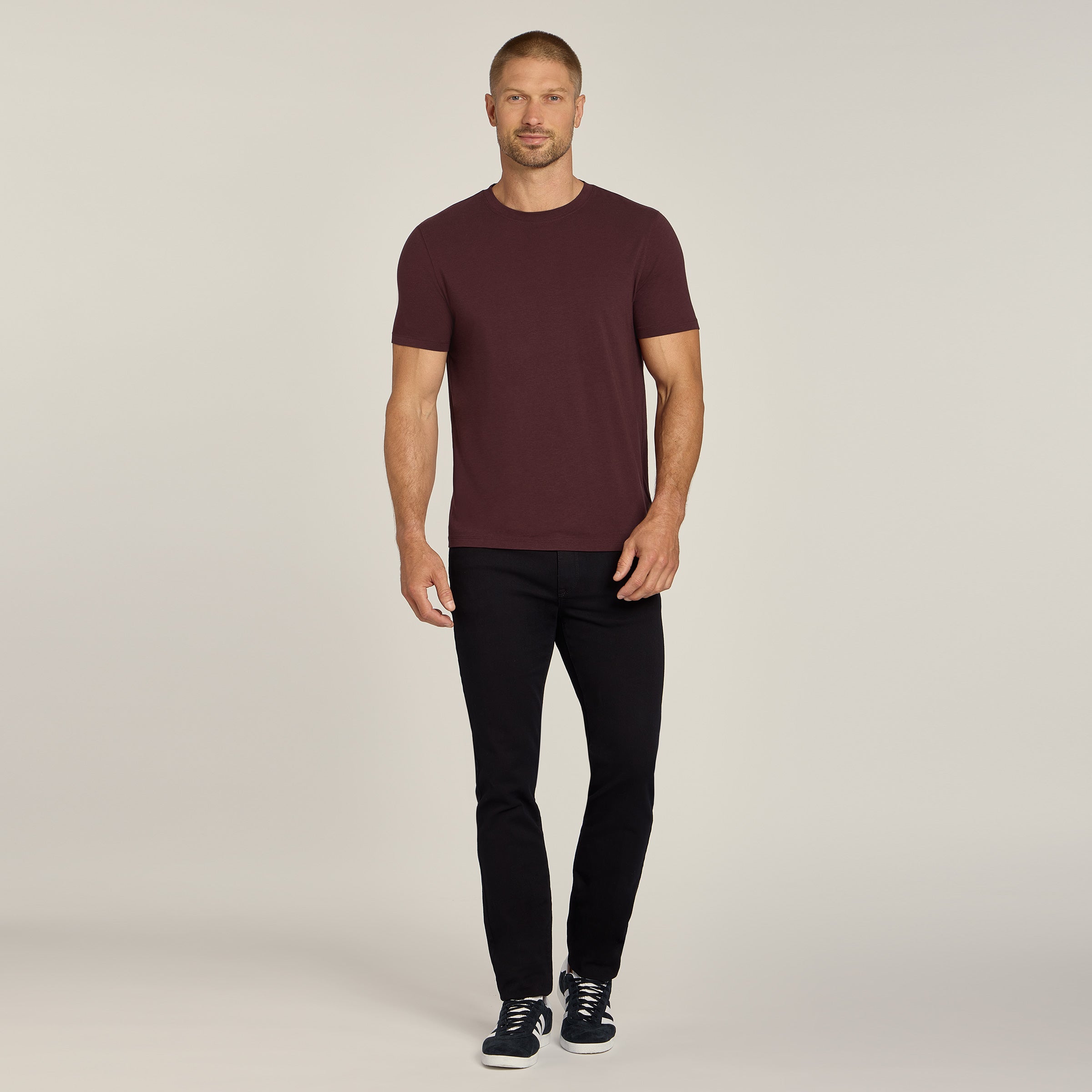 Men wearing Maroon Luxe Stretch Tee