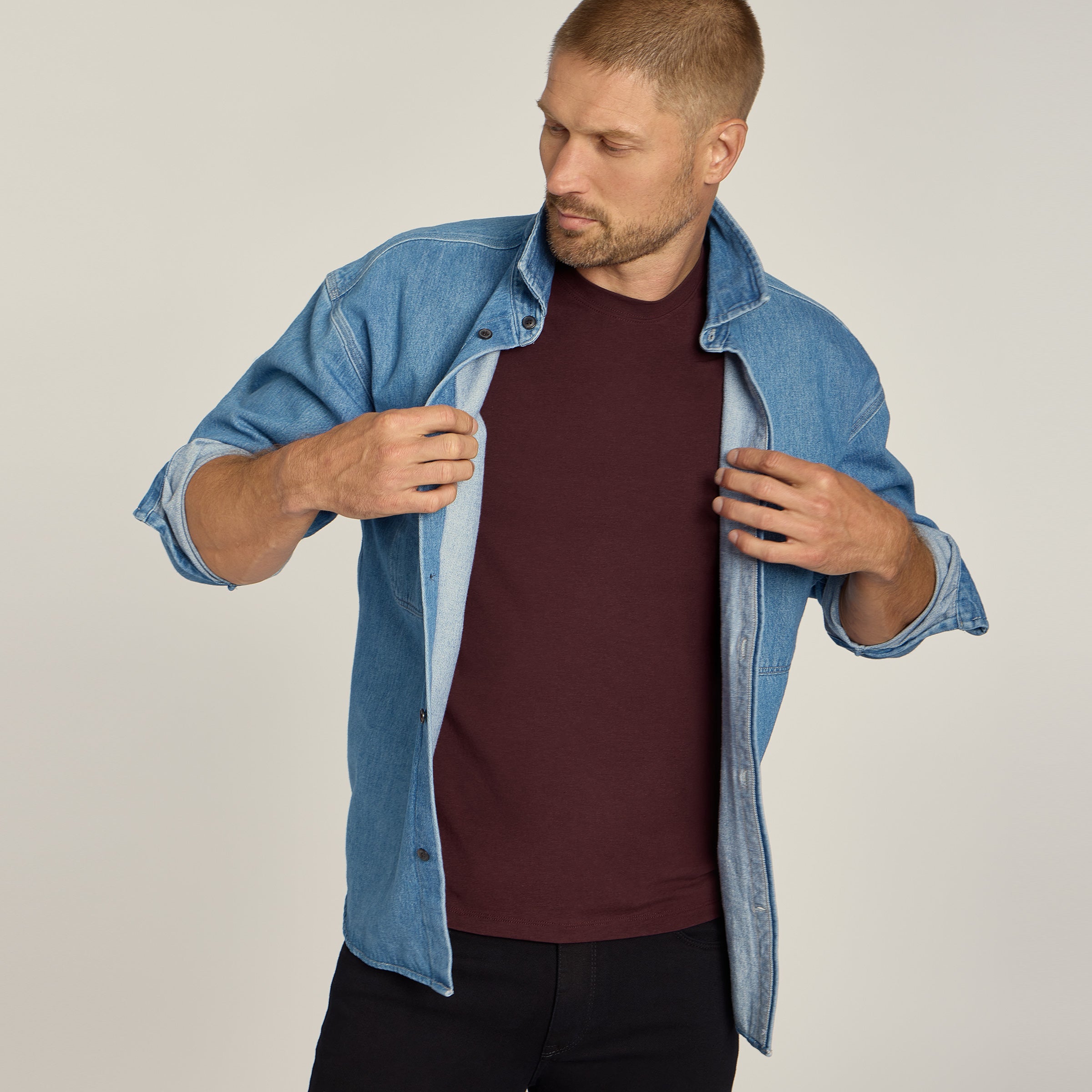 Men wearing Maroon Luxe Stretch Tee