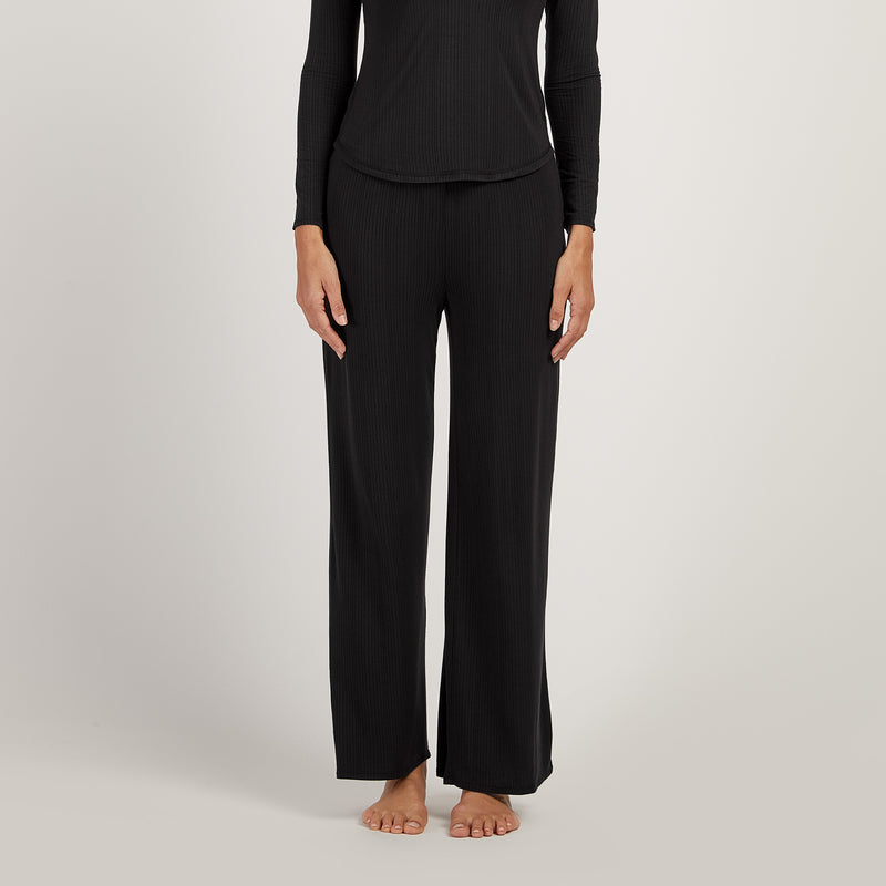 Women wearing Black Lounge Wide Leg Pants - Pre Order lounge