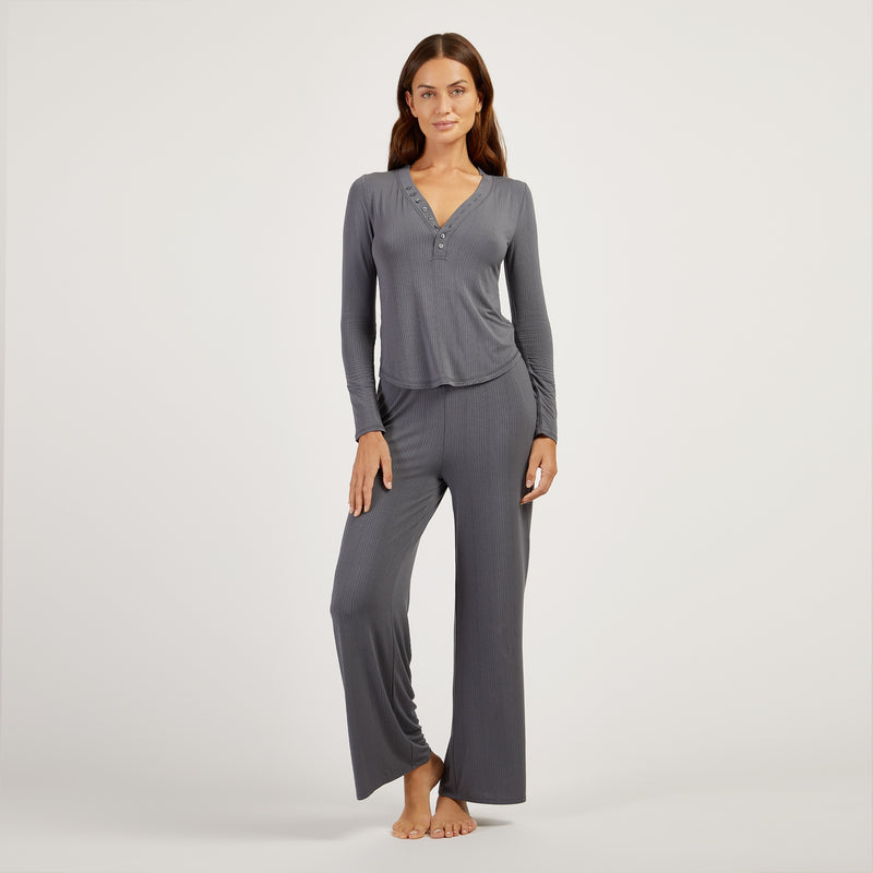 Women wearing Granite Lounge Wide Leg Pants - Pre Order lounge