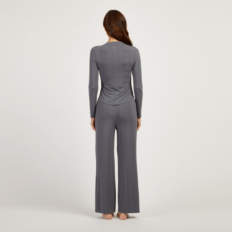 Women wearing Granite Lounge Wide Leg Pants - Pre Order lounge