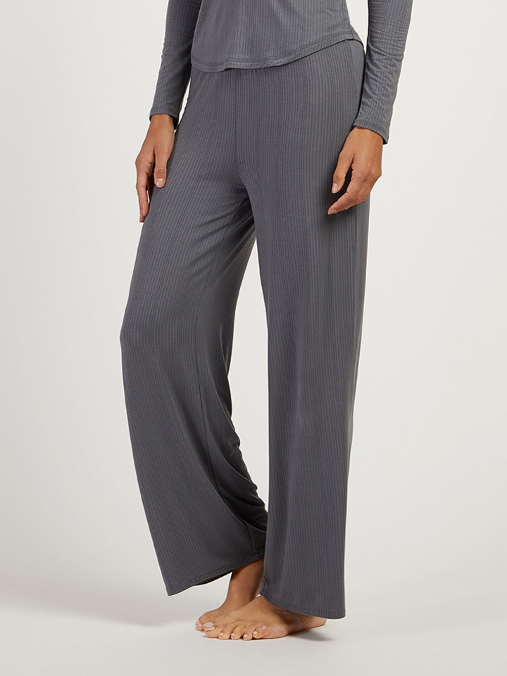  wearing Black Lounge Wide Leg Pants - Pre Order lounge