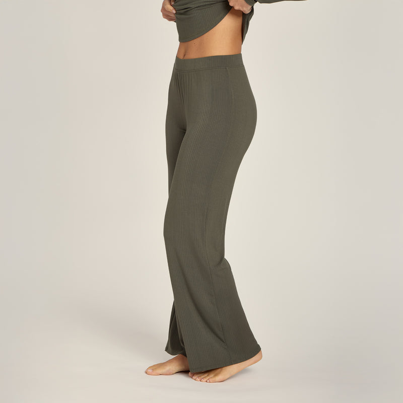 Women wearing Evergreen Lounge Wide Leg Pants - Pre Order lounge