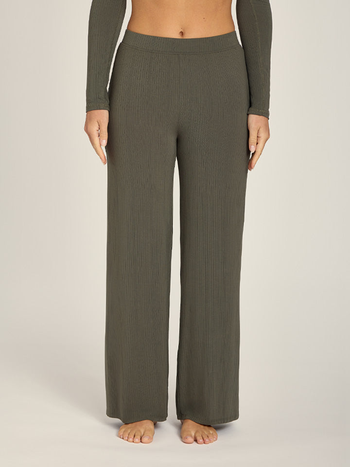 Women wearing Black Lounge Wide Leg Pants