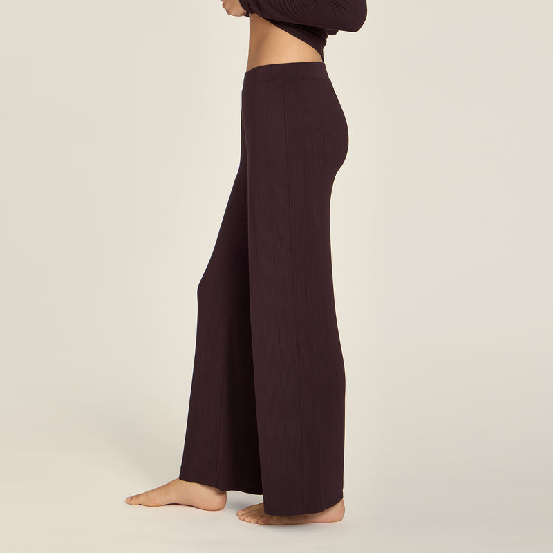 Women wearing Espresso Lounge Wide Leg Pants - Pre Order lounge