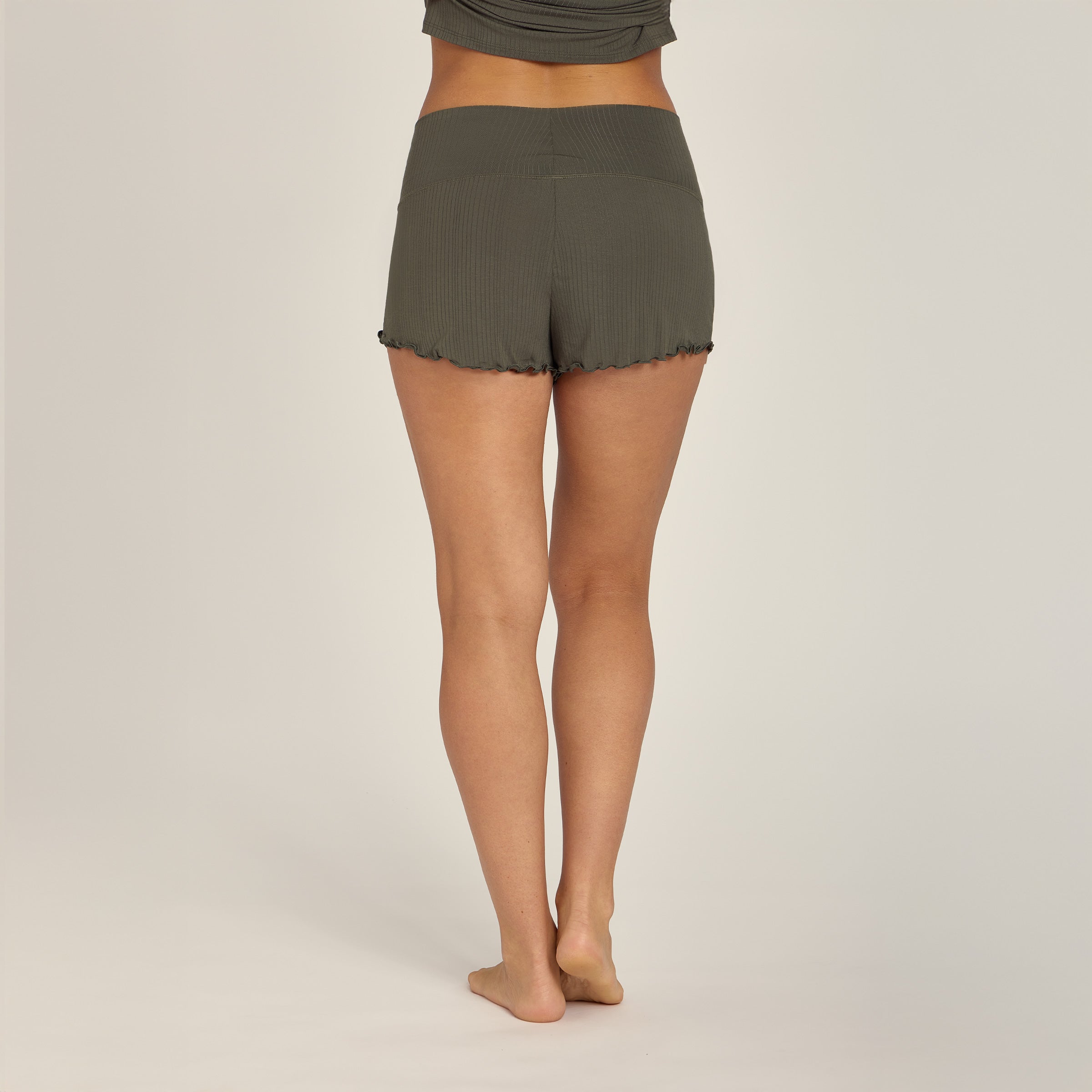  wearing Evergreen Lounge Wide Waistband Shorts - Pre Order lounge