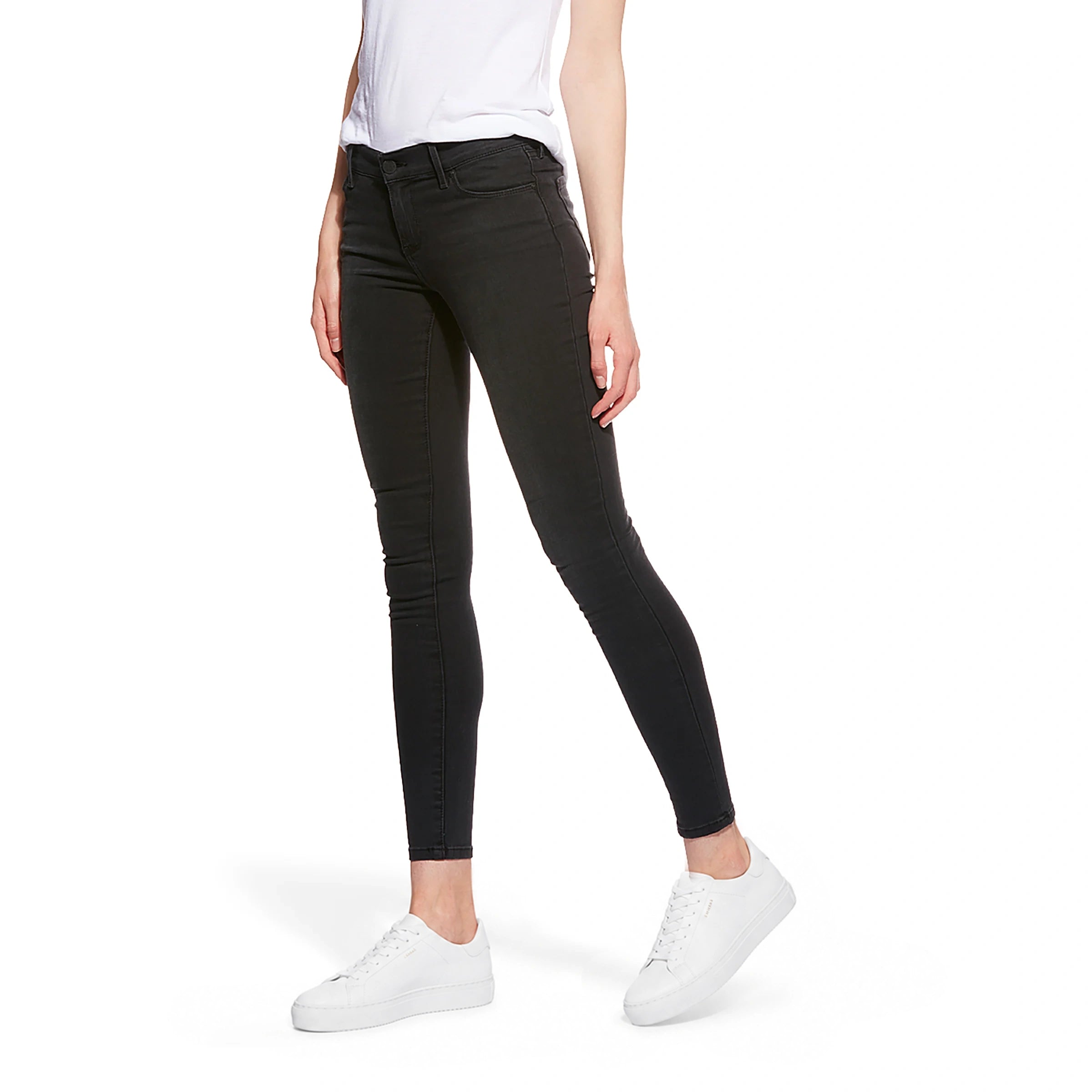 Women wearing Dark Gray Mid Rise Skinny Orchard Jeans