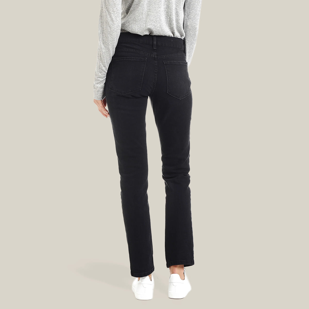 Women wearing Noir délavé Allen Mid Rise Slim Straight Jeans