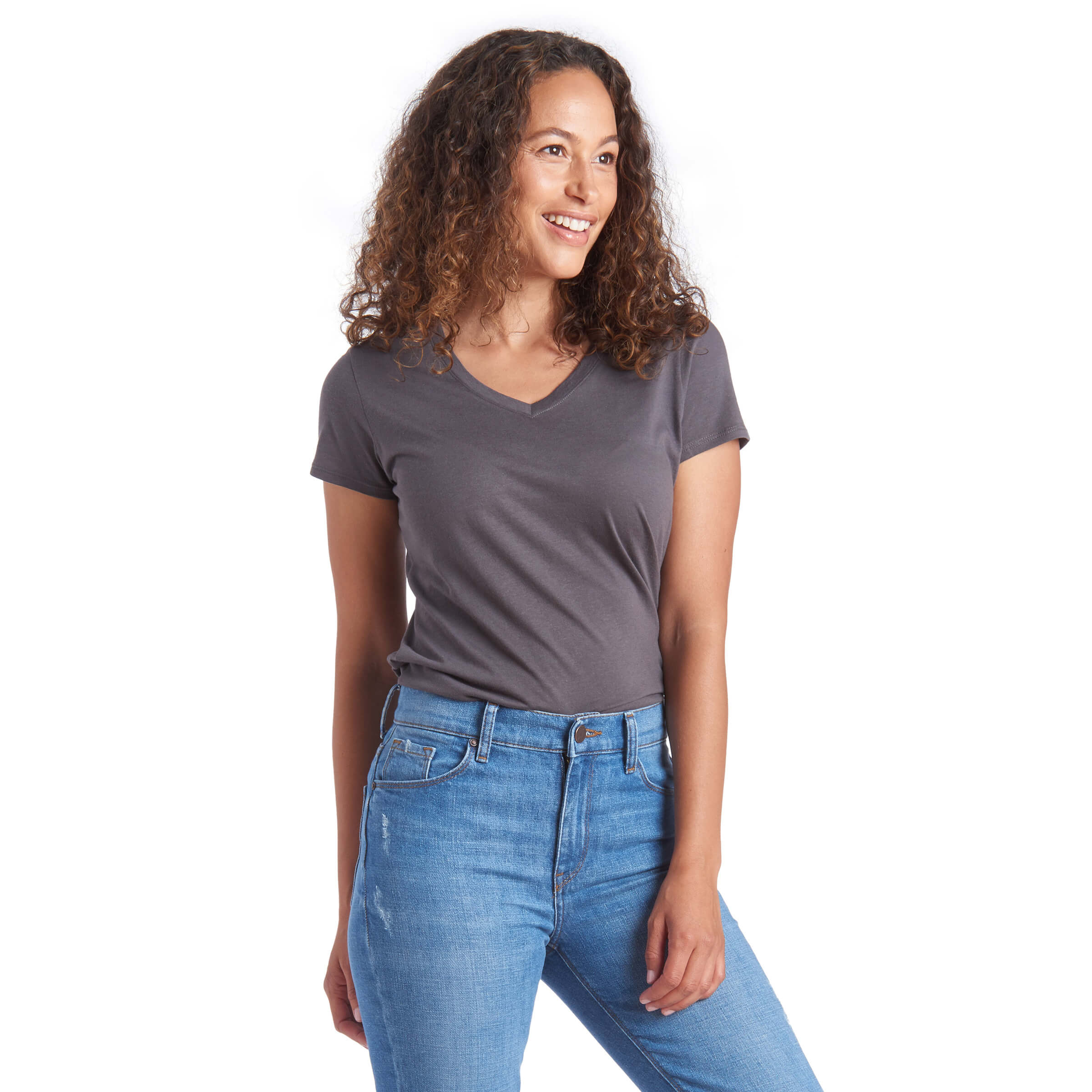 Women wearing White Mott&Bow | Fitted V-Neck Marcy Tee tt tees