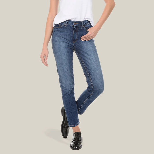 Ridge High Rise Slim Mom Jeans Bleu  Médium/Foncé Mom jeans