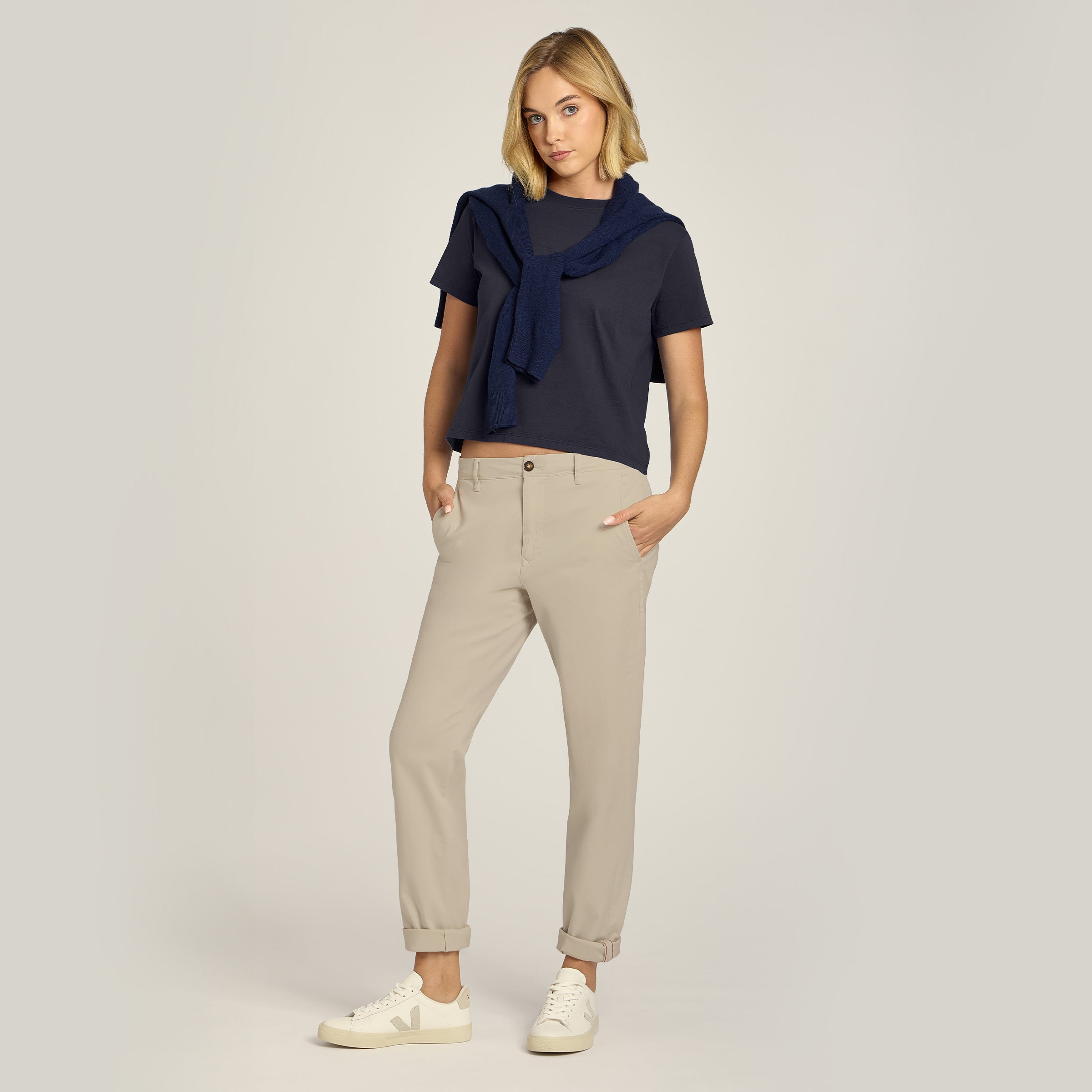 Women wearing Ecru Unisex Chino Pants