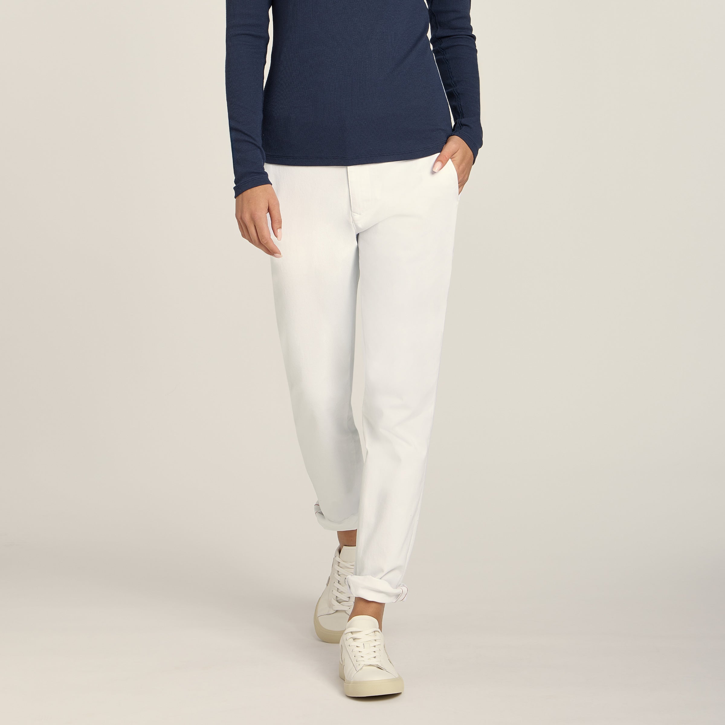 Women wearing White Unisex Chino Pants