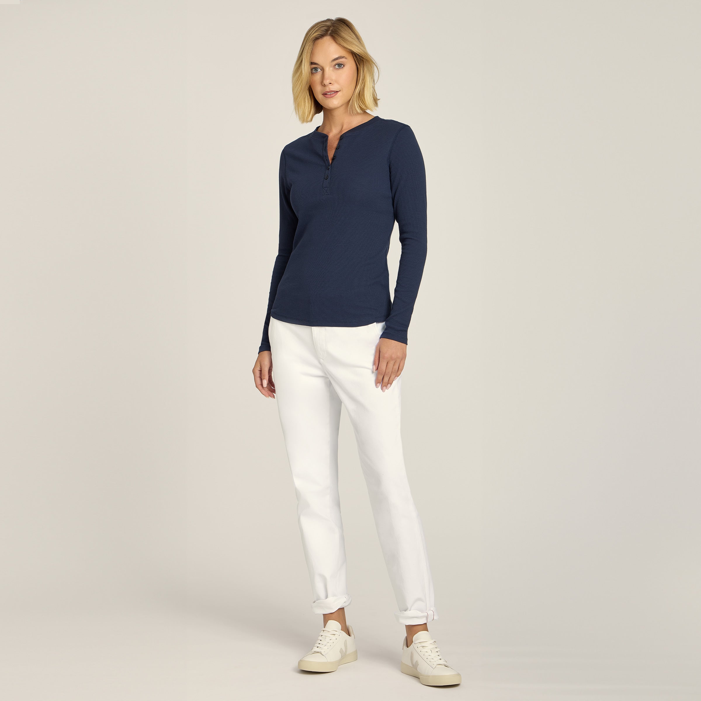 Women wearing White Unisex Chino Pants
