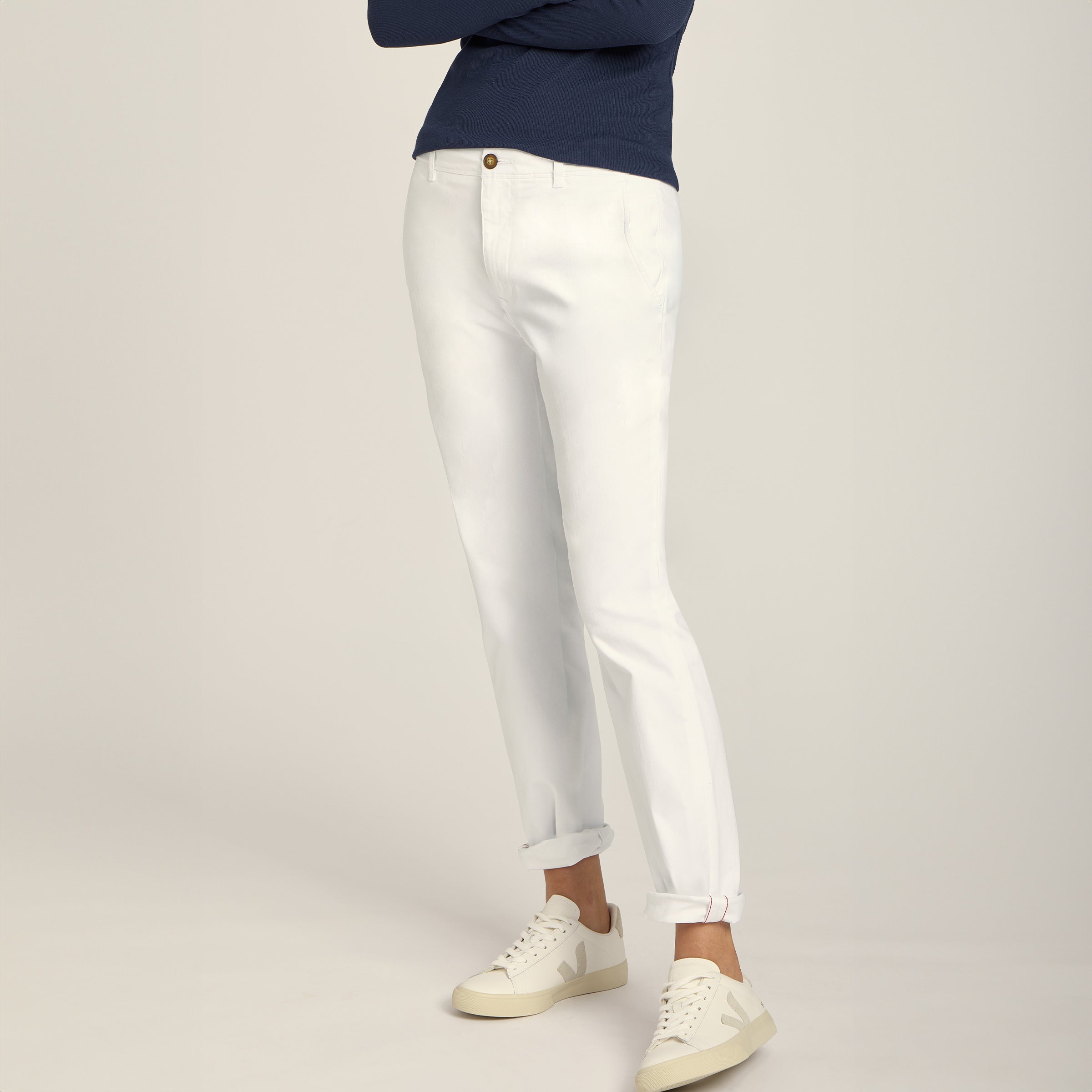 Women wearing White Unisex Chino Pants